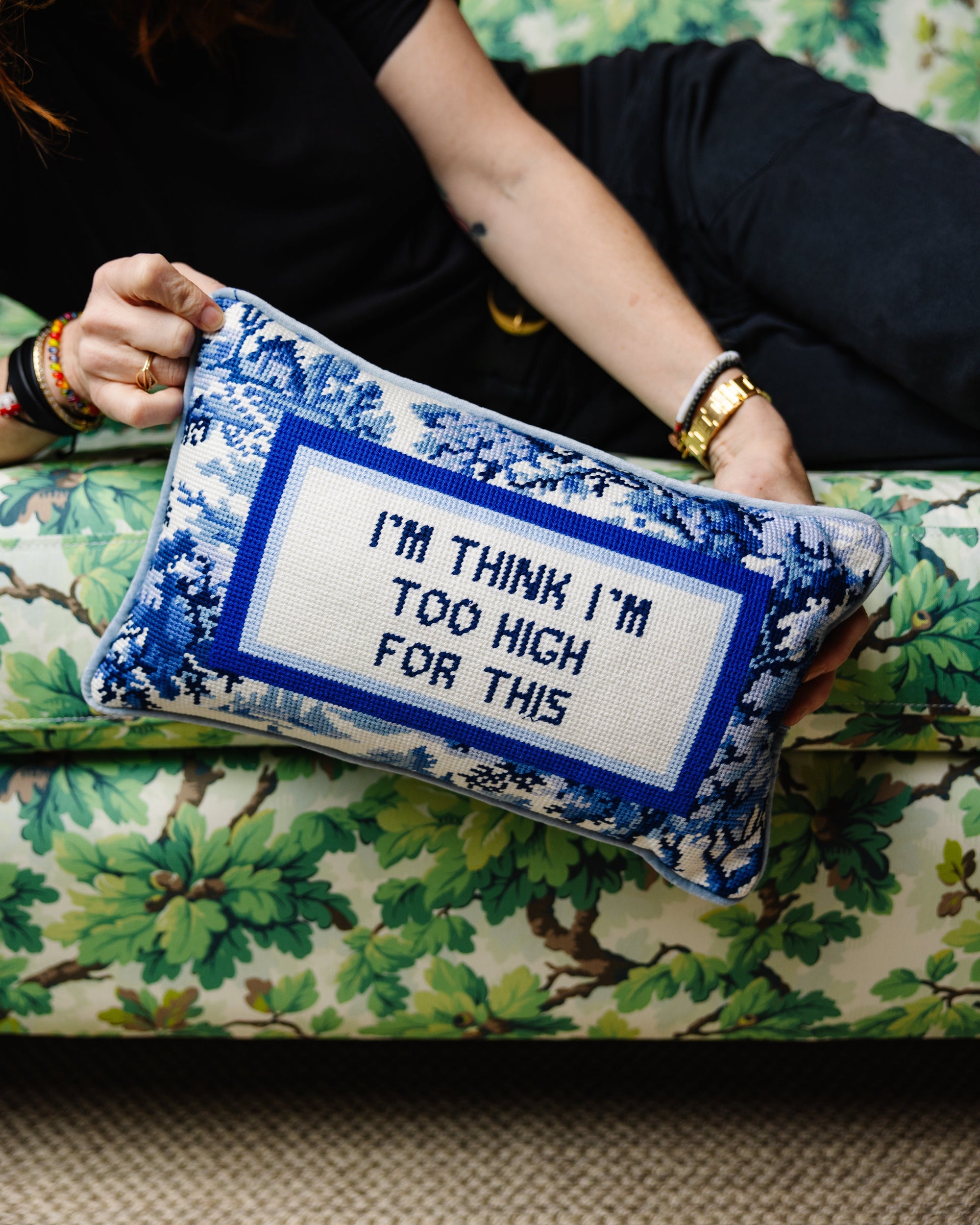 Too High Needlepoint Pillow